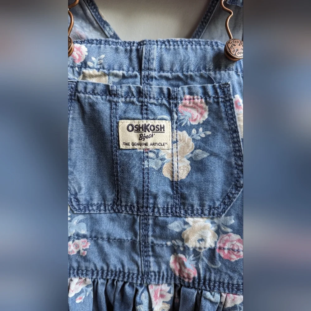 NWT OshKosh B'gosh Vestbak Overall Floral Denim Jumper Size 3T